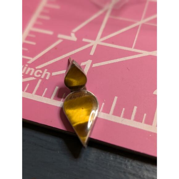 Vintage 925 Sterling Silver Marked Chile Tiger's Eye Hinged Dangle Post Earrings - Picture 4 of 8